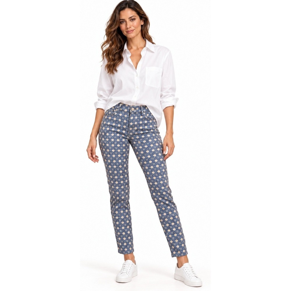 Tommy Bahama Washed Skinny Jeans 28x28 Trellis Preppy Print Blue